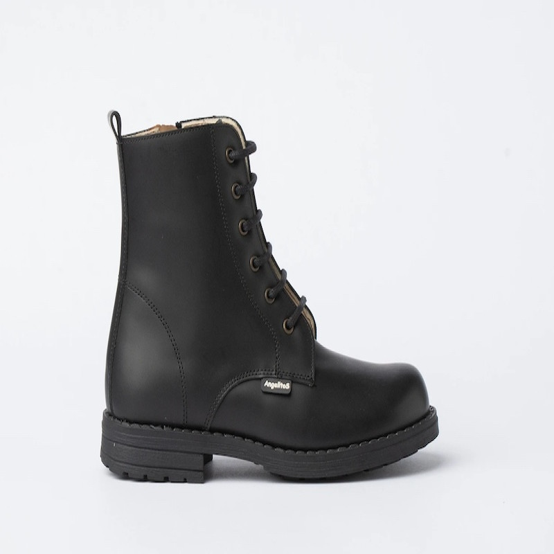 Made in Spain Nappa Leather Girls Black Military Style Boots EU25-EU31